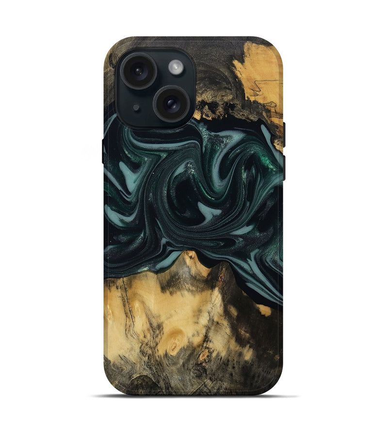 iPhone 15 Wood Live Edge Phone Case - Aedan (Green, 810775)