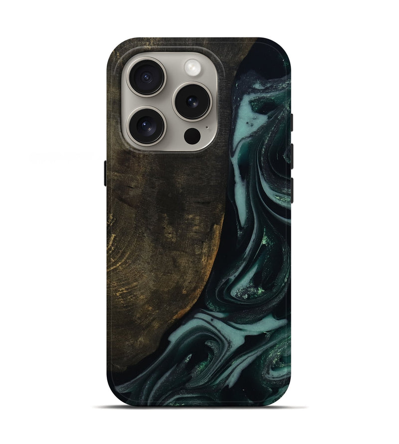 iPhone 16 Pro Wood Live Edge Phone Case - Traci (Green, 810778)