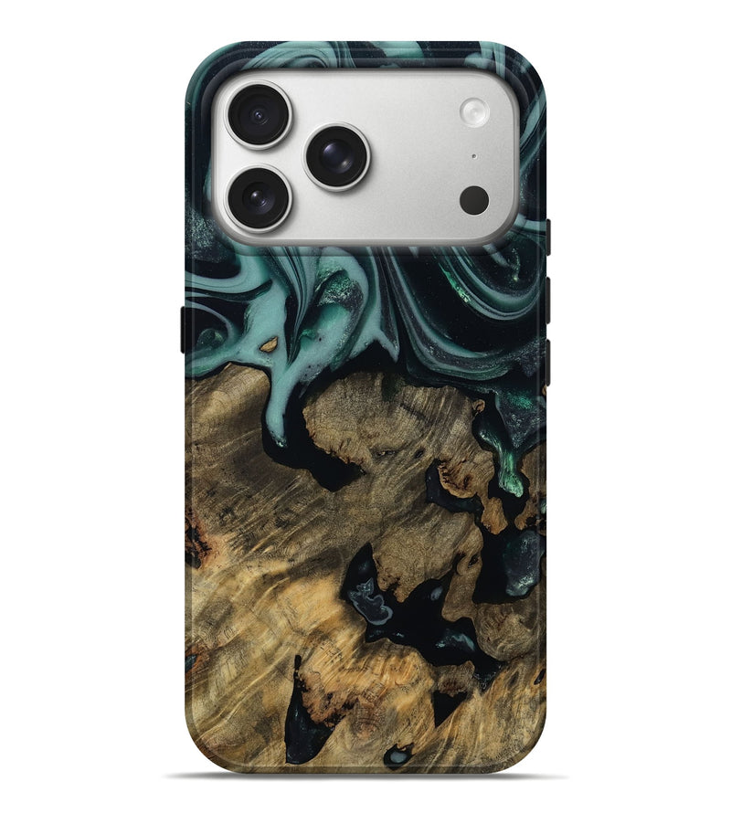 iPhone 17 Pro Max Wood Live Edge Phone Case - Sara (Green, 810783)