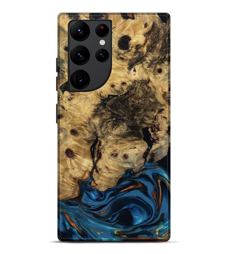 Galaxy S22 Ultra Wood Live Edge Phone Case - Minor (Teal & Gold, 810790)