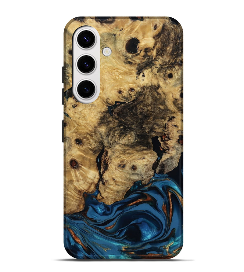 Galaxy S25 Plus Wood Live Edge Phone Case - Minor (Teal & Gold, 810790)