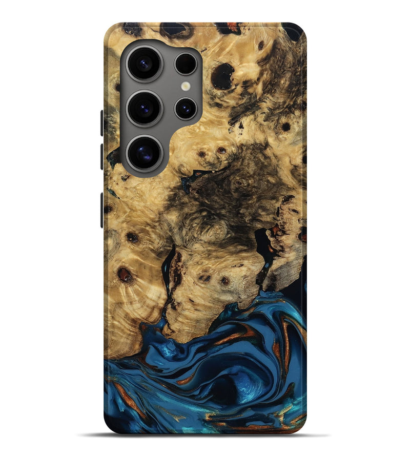 Galaxy S25 Ultra Wood Live Edge Phone Case - Minor (Teal & Gold, 810790)