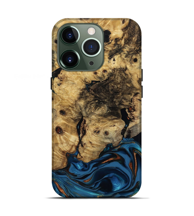 iPhone 13 Pro Wood Live Edge Phone Case - Minor (Teal & Gold, 810790)