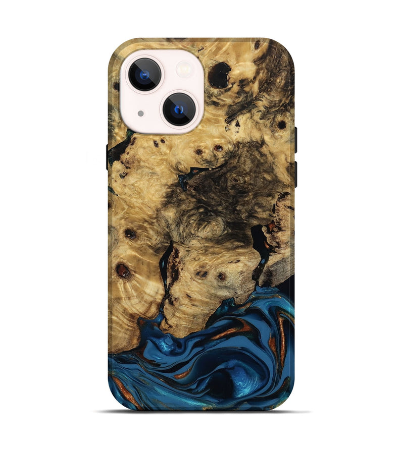 iPhone 14 Wood Live Edge Phone Case - Minor (Teal & Gold, 810790)