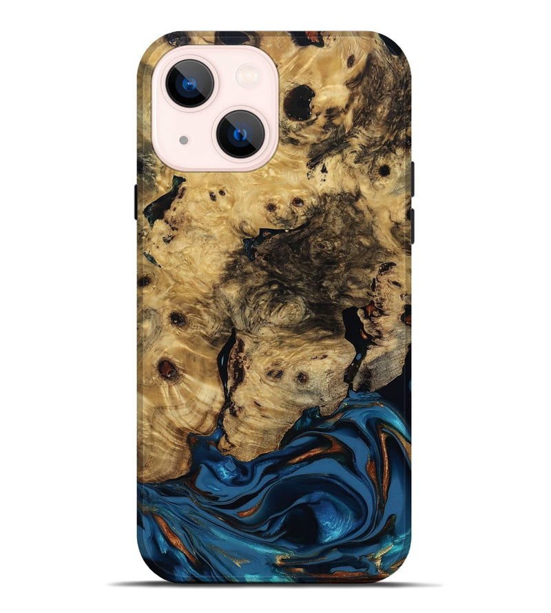 iPhone 14 Plus Wood Live Edge Phone Case - Minor (Teal & Gold, 810790)