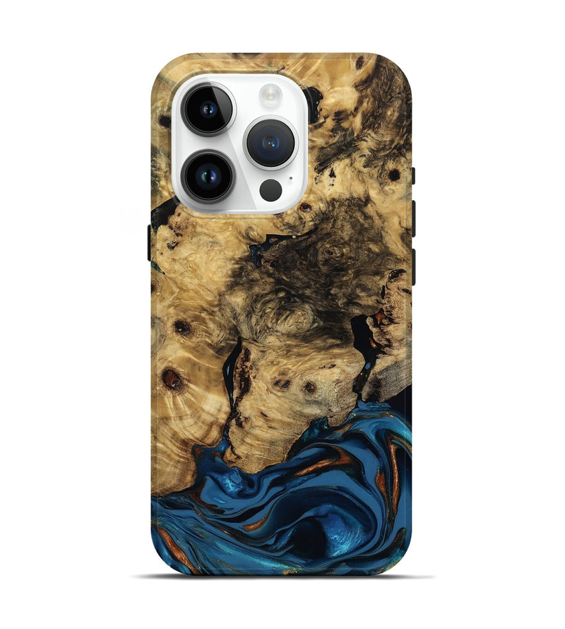 iPhone 15 Pro Wood Live Edge Phone Case - Minor (Teal & Gold, 810790)