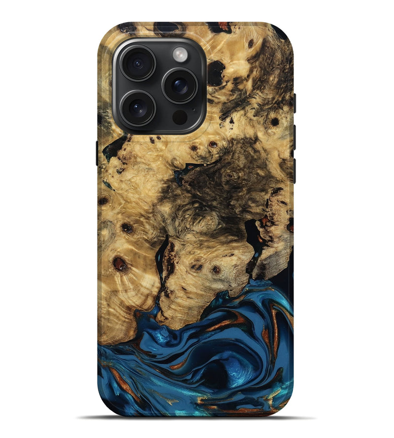 iPhone 16 Pro Max Wood Live Edge Phone Case - Minor (Teal & Gold, 810790)