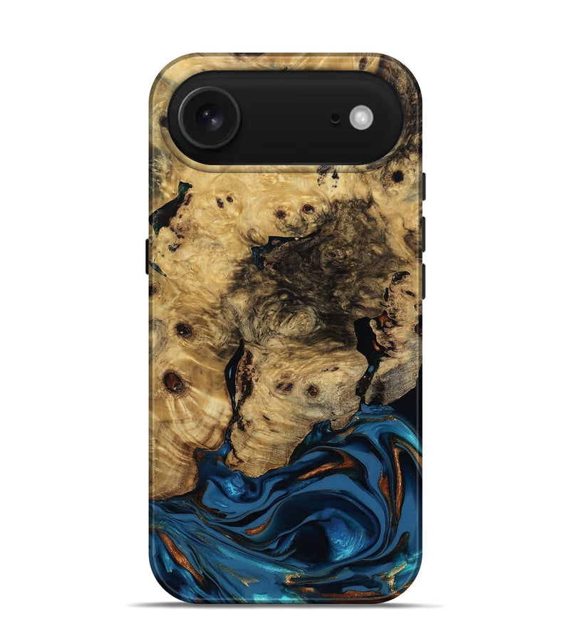 iPhone 17 Air Wood Live Edge Phone Case - Minor (Teal & Gold, 810790)