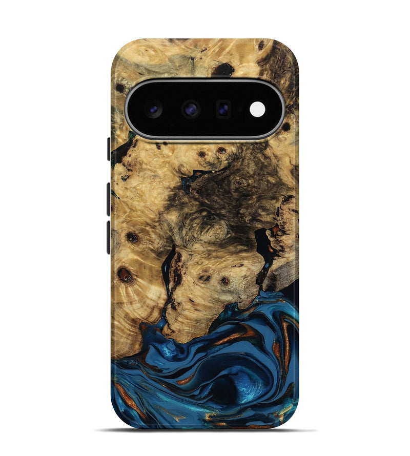 Pixel 11 Pro Wood Live Edge Phone Case - Minor (Teal & Gold, 810790)