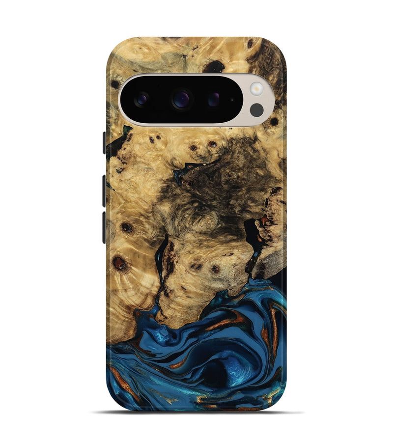 Pixel 9 Pro Wood Live Edge Phone Case - Minor (Teal & Gold, 810790)