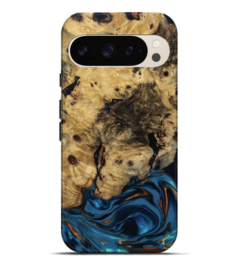 Pixel 9 Pro XL Wood Live Edge Phone Case - Minor (Teal & Gold, 810790)