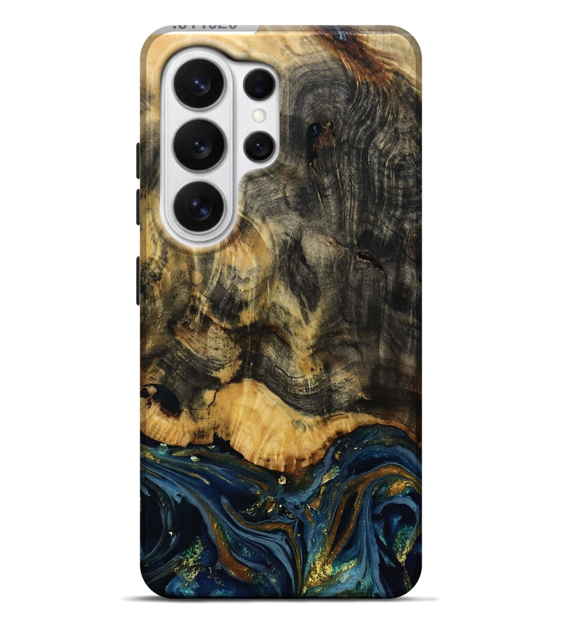 Galaxy S26 Ultra Wood Live Edge Phone Case - Lida (Teal & Gold, 811020)