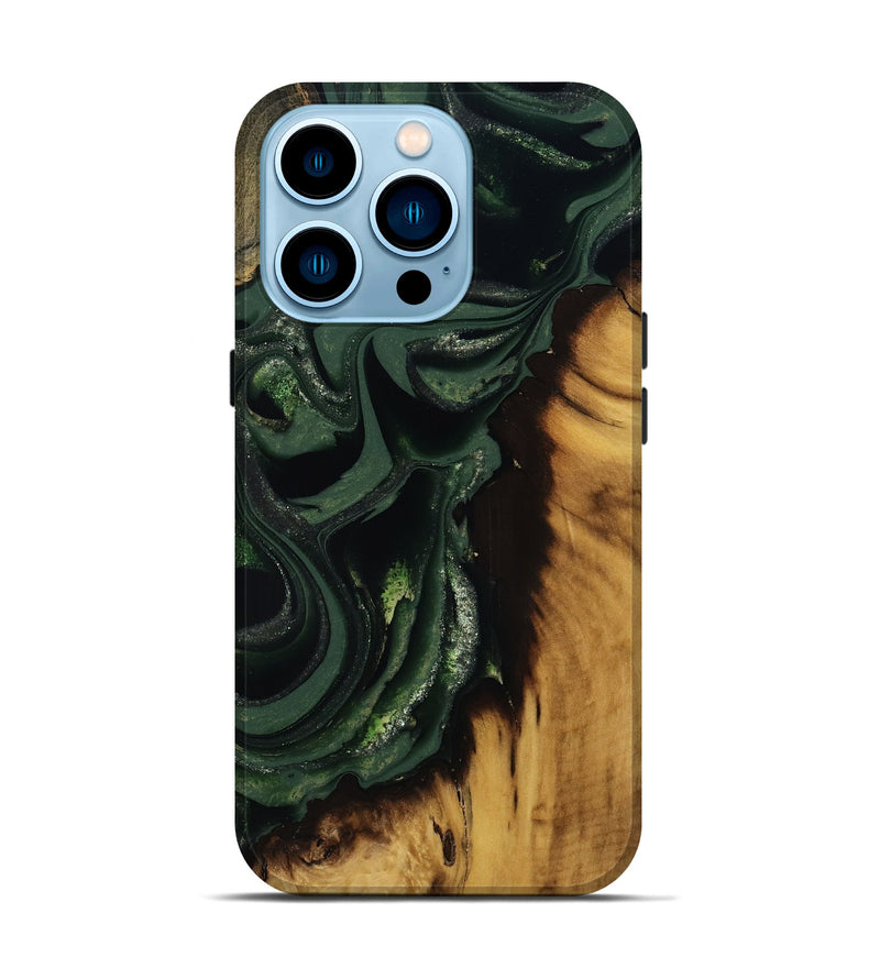 iPhone 14 Pro Wood Live Edge Phone Case - Erin (Green, 811217)