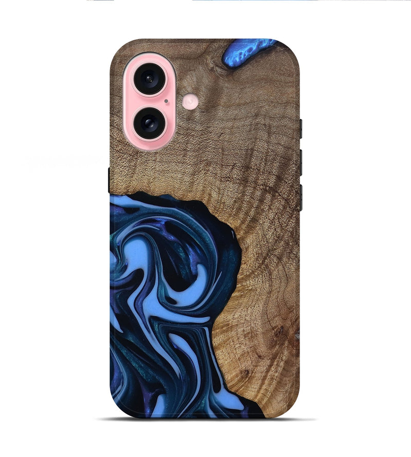 iPhone 16 Wood Live Edge Phone Case - Perley (Blue, 811448)
