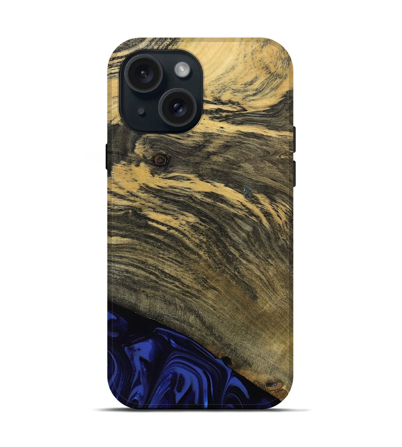 iPhone 15 Wood Live Edge Phone Case - Max (Blue, 811455)
