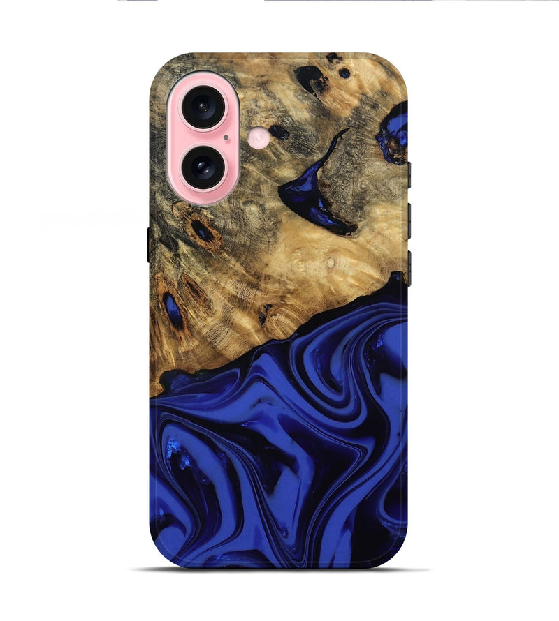 iPhone 16 Wood Live Edge Phone Case - Marla (Blue, 811458)
