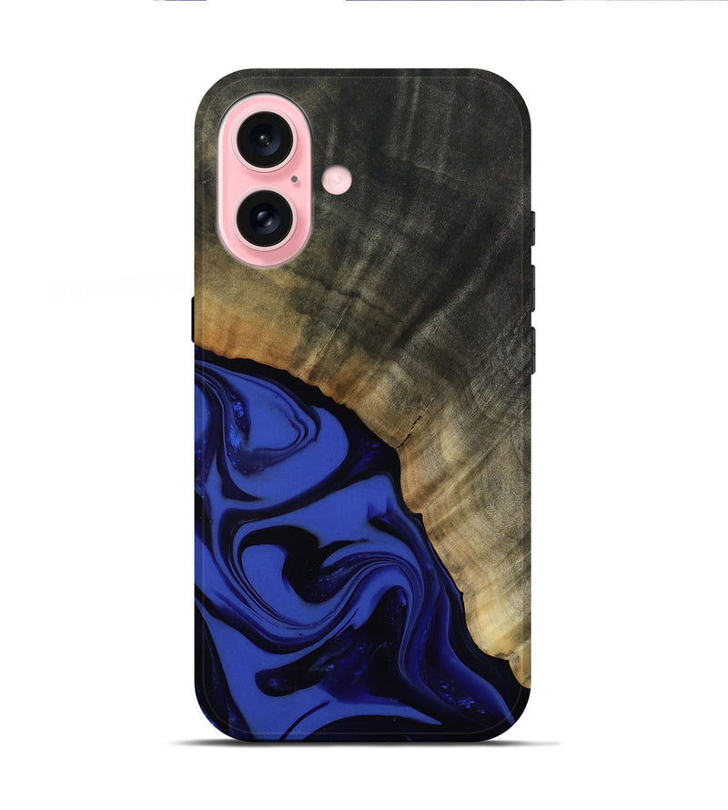 iPhone 16 Wood Live Edge Phone Case - Kenneth (Blue, 811464)