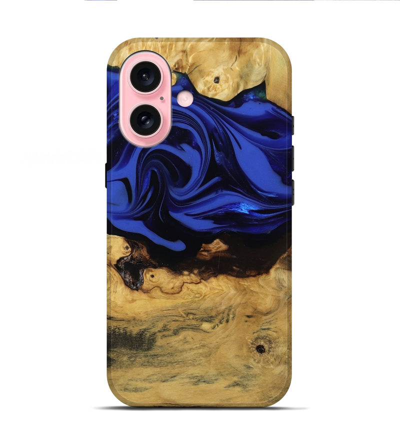 iPhone 16 Wood Live Edge Phone Case - Percy (Blue, 811466)