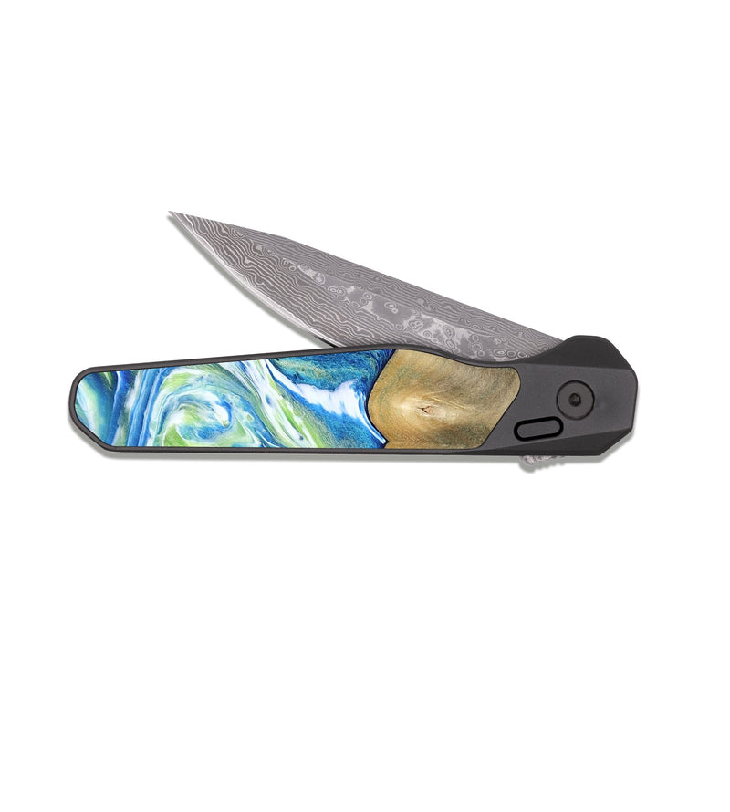 EDC Dark Damascus Wood Pocket Knife - Zaniyah (Blue, 811476)