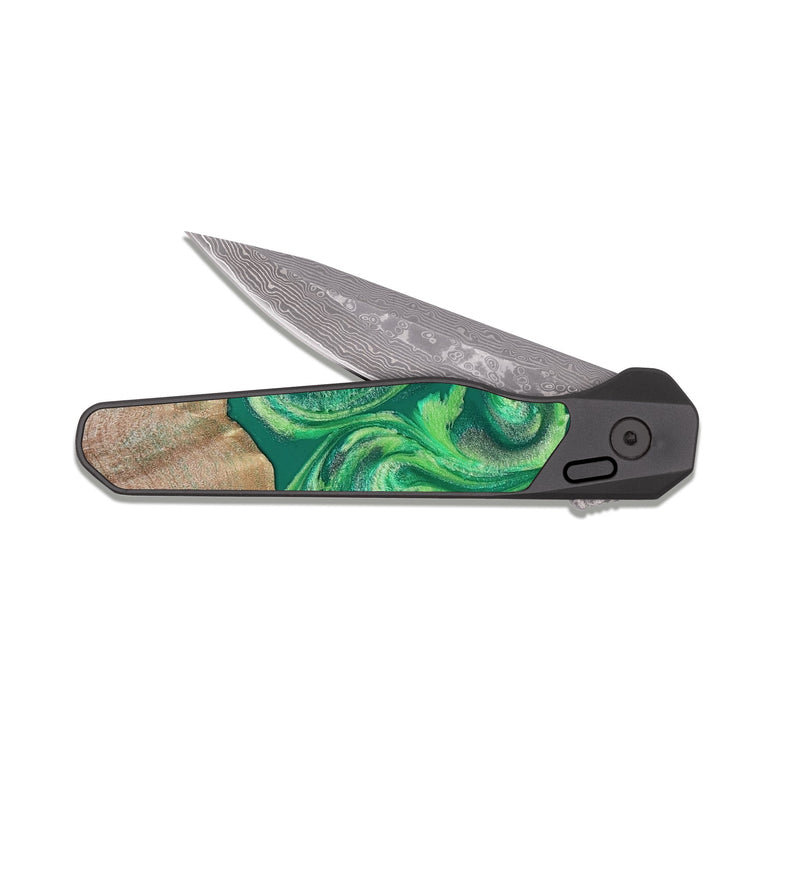 EDC Dark Damascus Wood Pocket Knife - Izan (Green, 811559)