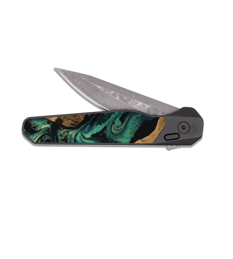 EDC Dark Damascus Wood Pocket Knife - Sasha (Green, 811563)