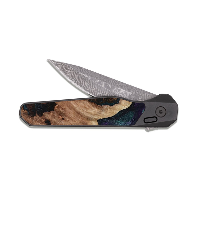 EDC Dark Damascus Wood Pocket Knife - Elyse (Green, 811564)