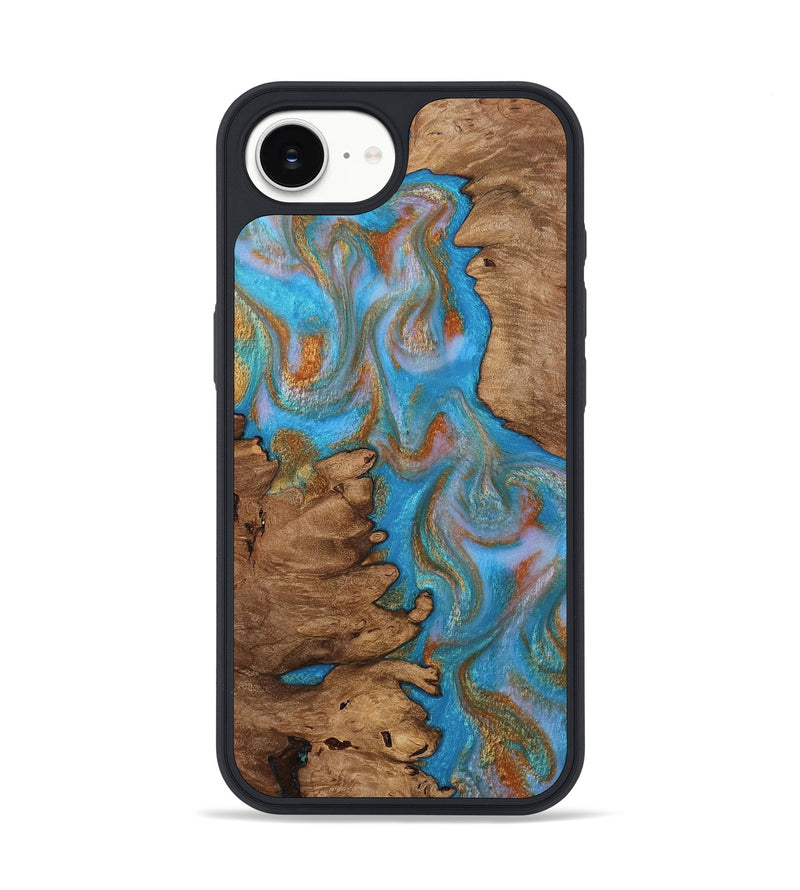 iPhone 16e Wood Phone Case - Nat (Teal & Gold, 811711)