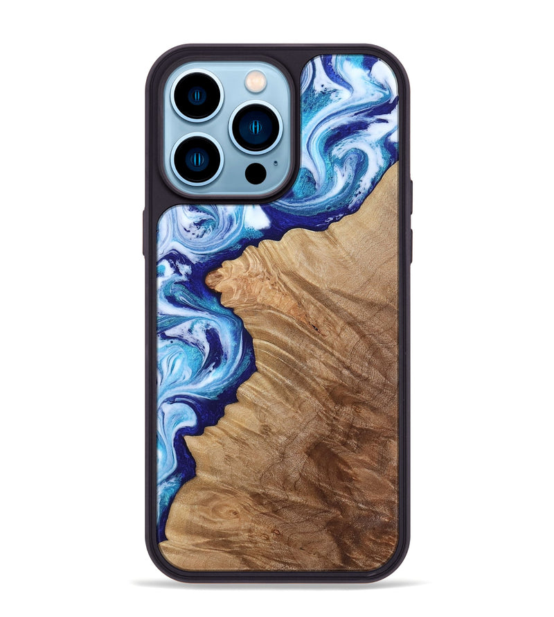 iPhone 14 Pro Max Wood Phone Case - Adah (Blue, 811742)