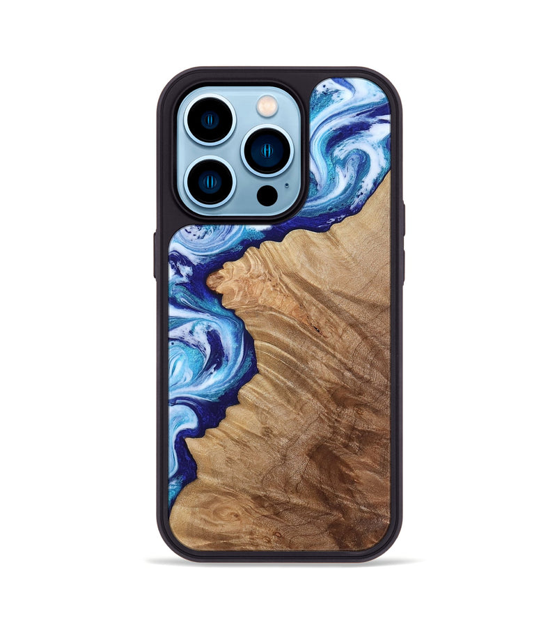 iPhone 14 Pro Wood Phone Case - Adah (Blue, 811742)