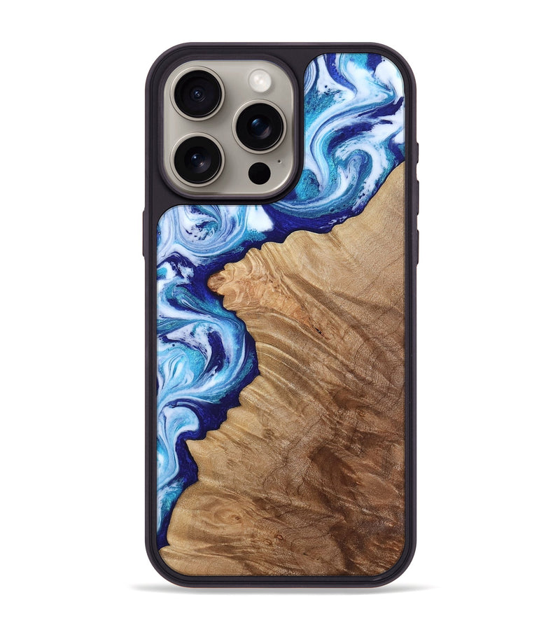 iPhone 15 Pro Max Wood Phone Case - Adah (Blue, 811742)