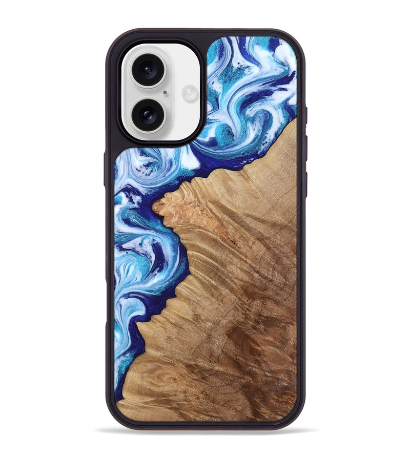 iPhone 16 Plus Wood Phone Case - Adah (Blue, 811742)