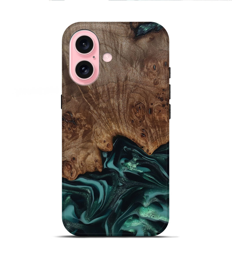 iPhone 16 Wood Live Edge Phone Case - Abigail (Green, 811799)
