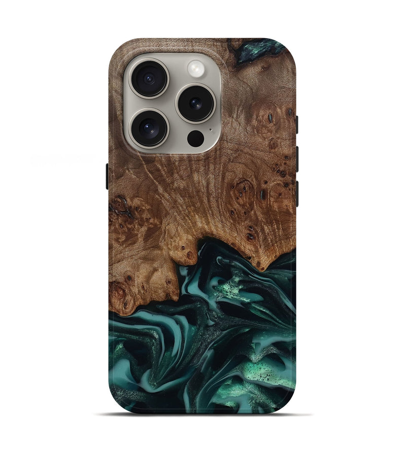 iPhone 16 Pro Wood Live Edge Phone Case - Abigail (Green, 811799)