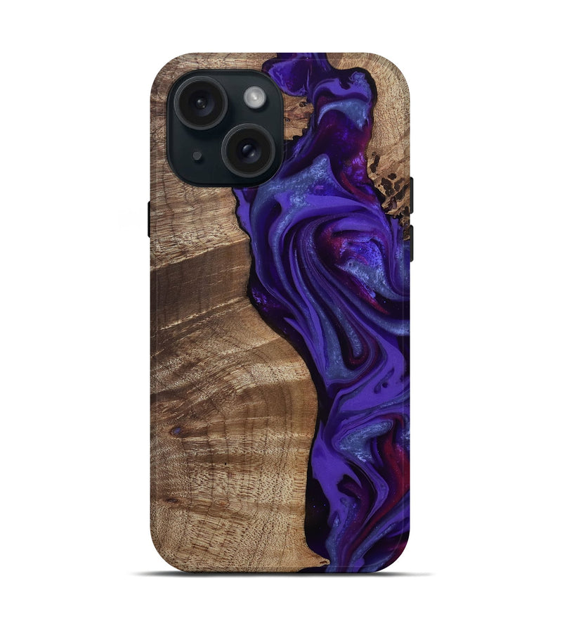 iPhone 15 Wood Live Edge Phone Case - Aric (Purple, 811801)