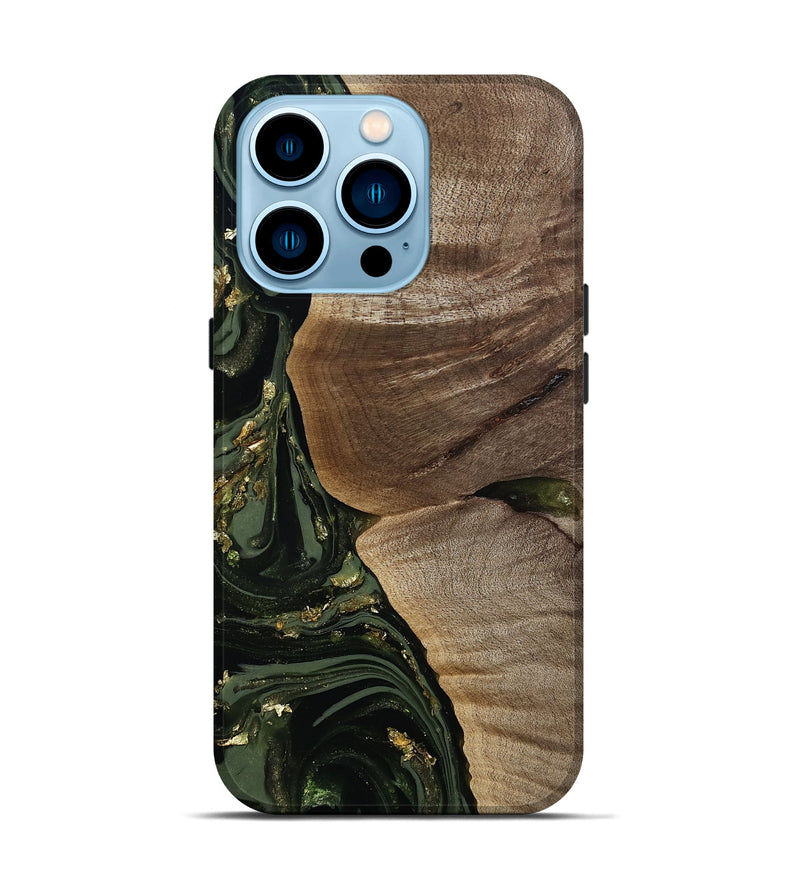iPhone 14 Pro Wood Live Edge Phone Case - Omer (Green, 811818)