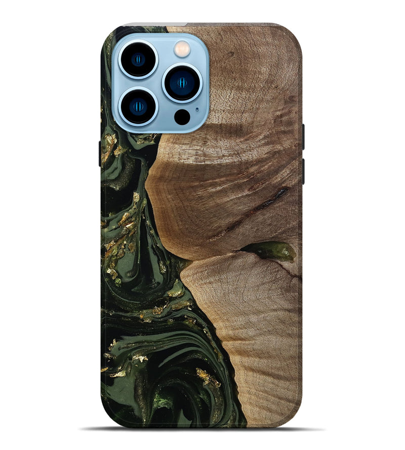 iPhone 14 Pro Max Wood Live Edge Phone Case - Omer (Green, 811818)