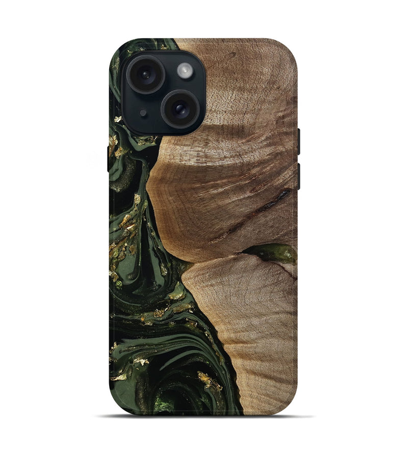 iPhone 15 Wood Live Edge Phone Case - Omer (Green, 811818)
