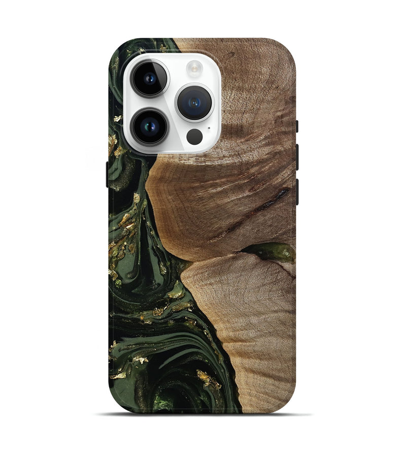 iPhone 15 Pro Wood Live Edge Phone Case - Omer (Green, 811818)