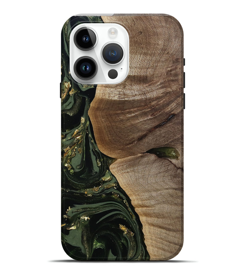 iPhone 15 Pro Max Wood Live Edge Phone Case - Omer (Green, 811818)