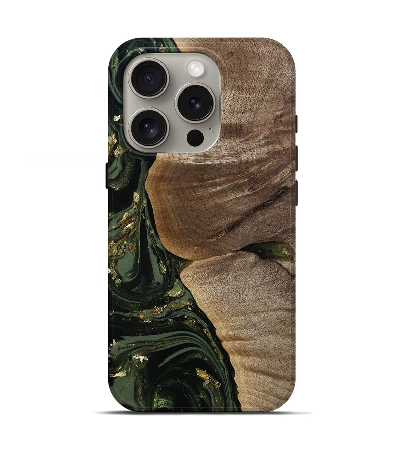 iPhone 16 Pro Wood Live Edge Phone Case - Omer (Green, 811818)