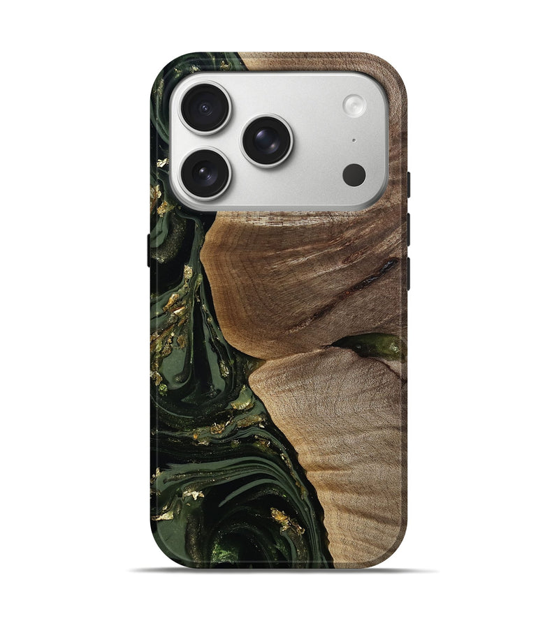 iPhone 17 Pro Wood Live Edge Phone Case - Omer (Green, 811818)
