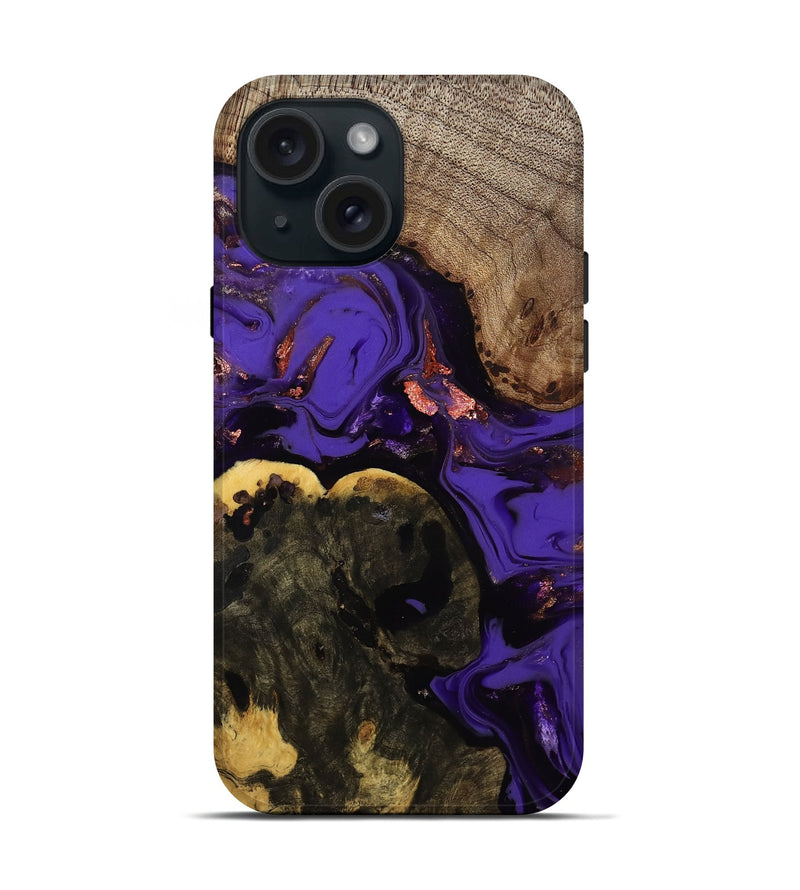 iPhone 15 Wood Live Edge Phone Case - Erwin (Purple, 811821)