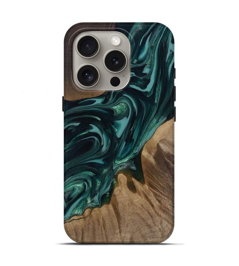 iPhone 16 Pro Wood Live Edge Phone Case - Raina (Green, 811822)