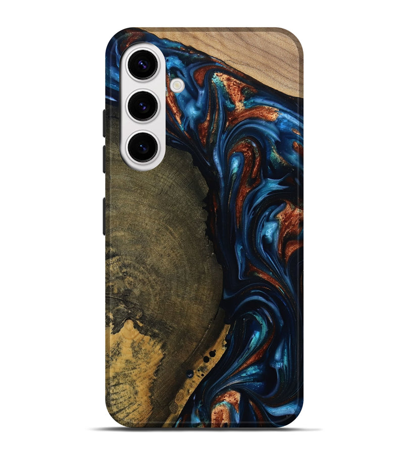 Galaxy S25 Plus Wood Live Edge Phone Case - Madisyn (Teal & Gold, 811845)