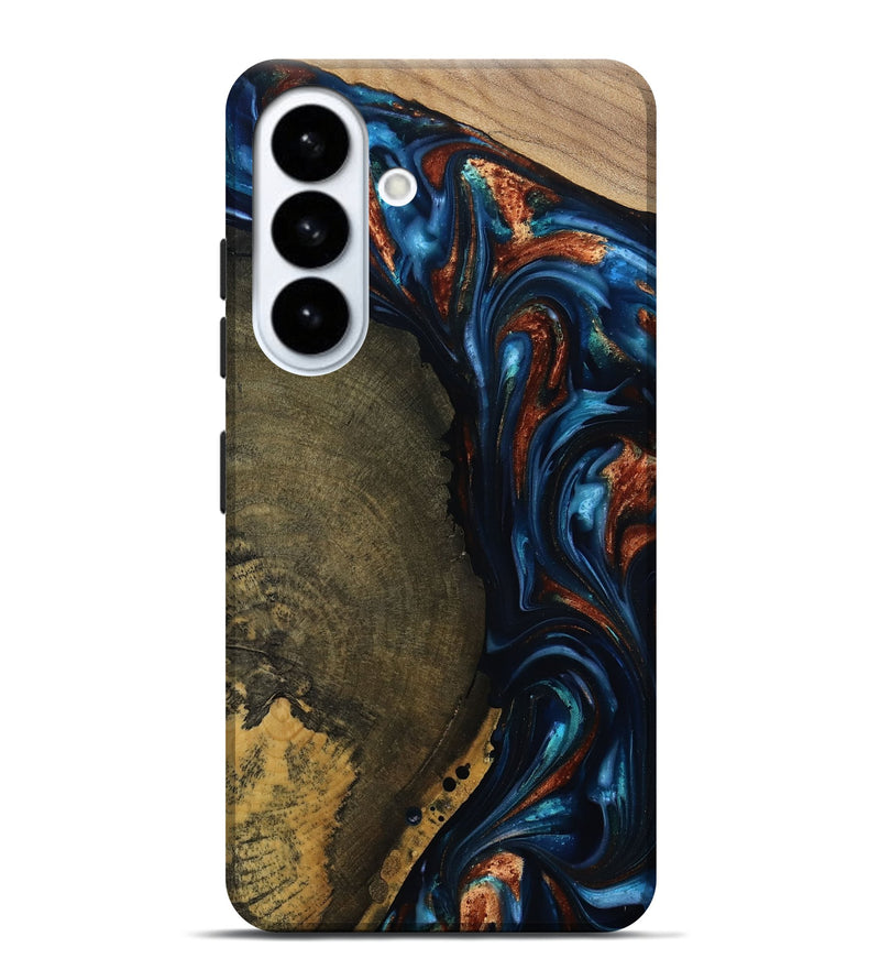 Galaxy S26 Plus Wood Live Edge Phone Case - Madisyn (Teal & Gold, 811845)
