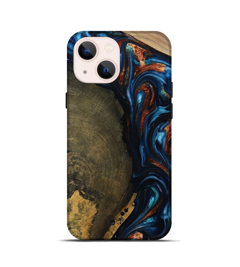 iPhone 13 mini Wood Live Edge Phone Case - Madisyn (Teal & Gold, 811845)