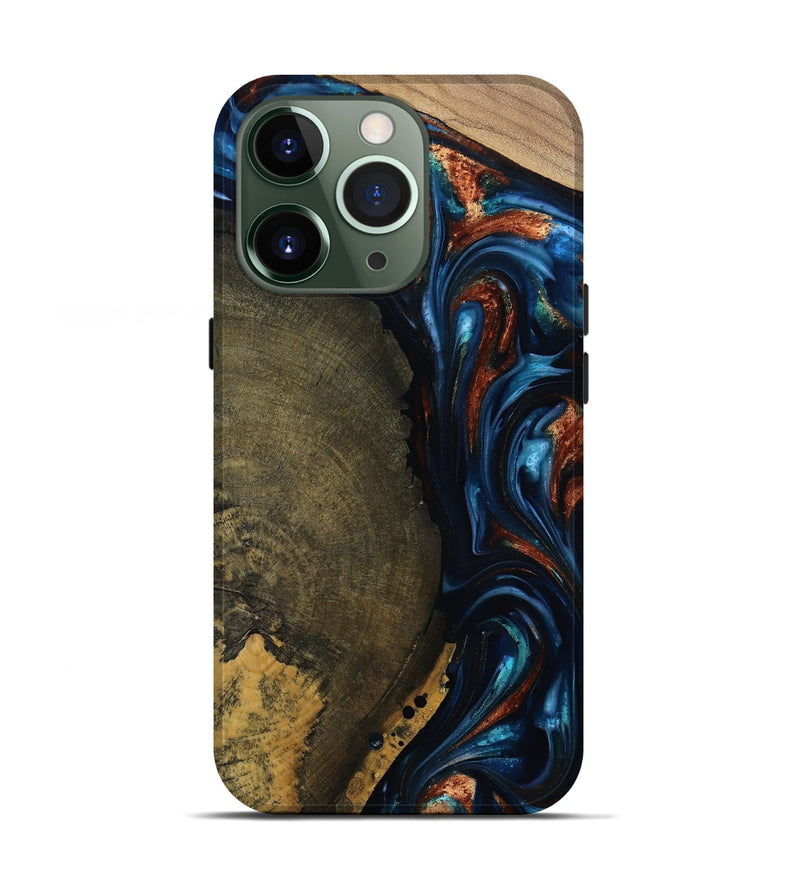 iPhone 13 Pro Wood Live Edge Phone Case - Madisyn (Teal & Gold, 811845)