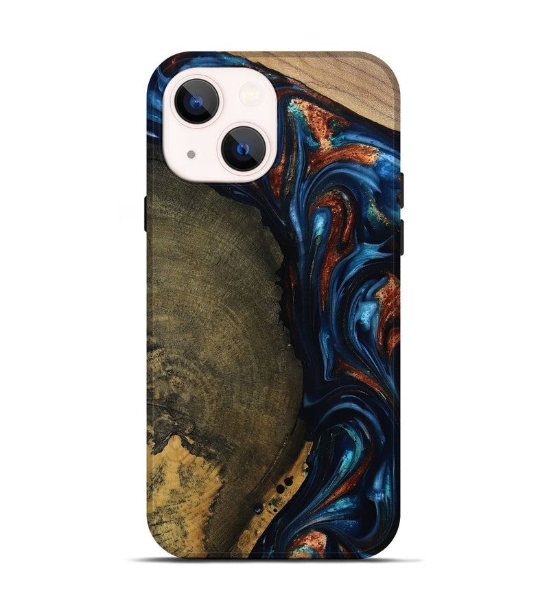 iPhone 14 Wood Live Edge Phone Case - Madisyn (Teal & Gold, 811845)