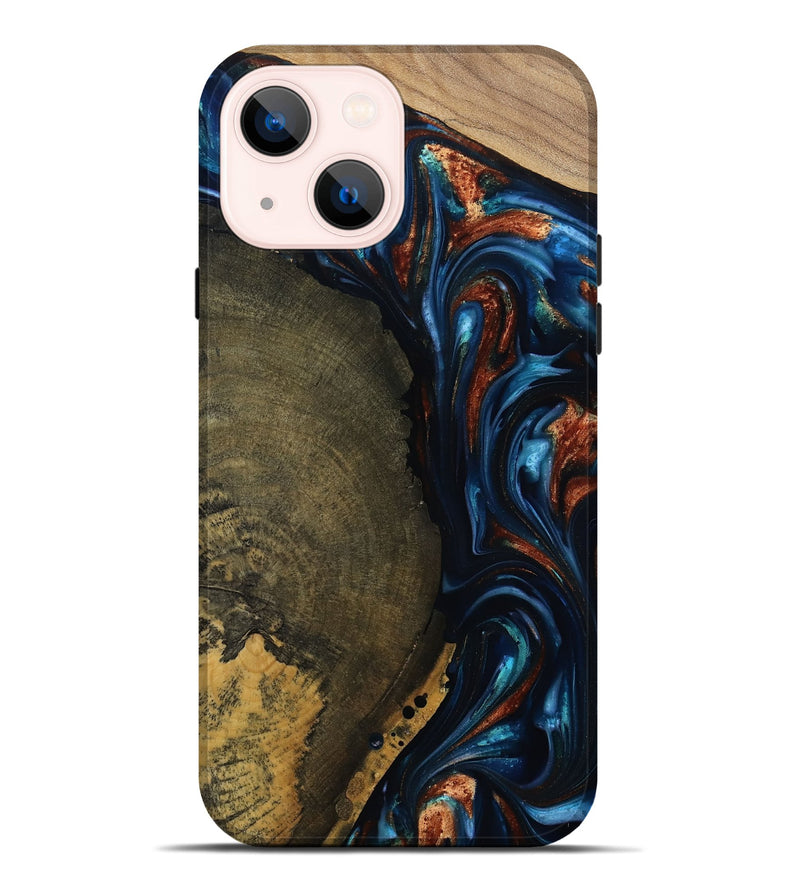 iPhone 14 Plus Wood Live Edge Phone Case - Madisyn (Teal & Gold, 811845)