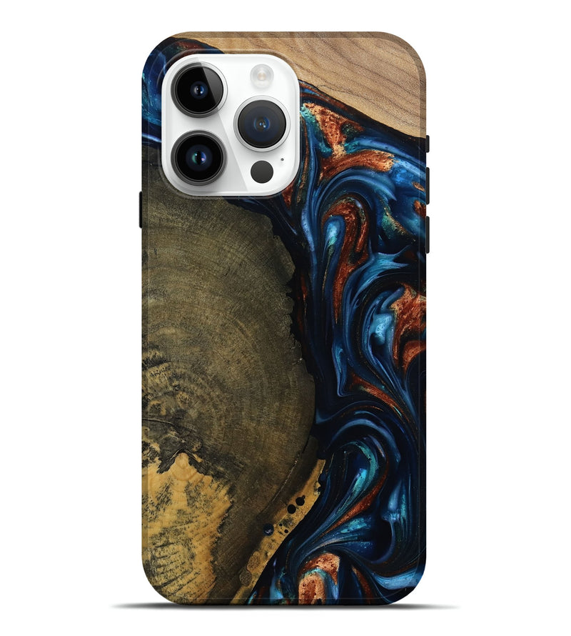 iPhone 15 Pro Max Wood Live Edge Phone Case - Madisyn (Teal & Gold, 811845)